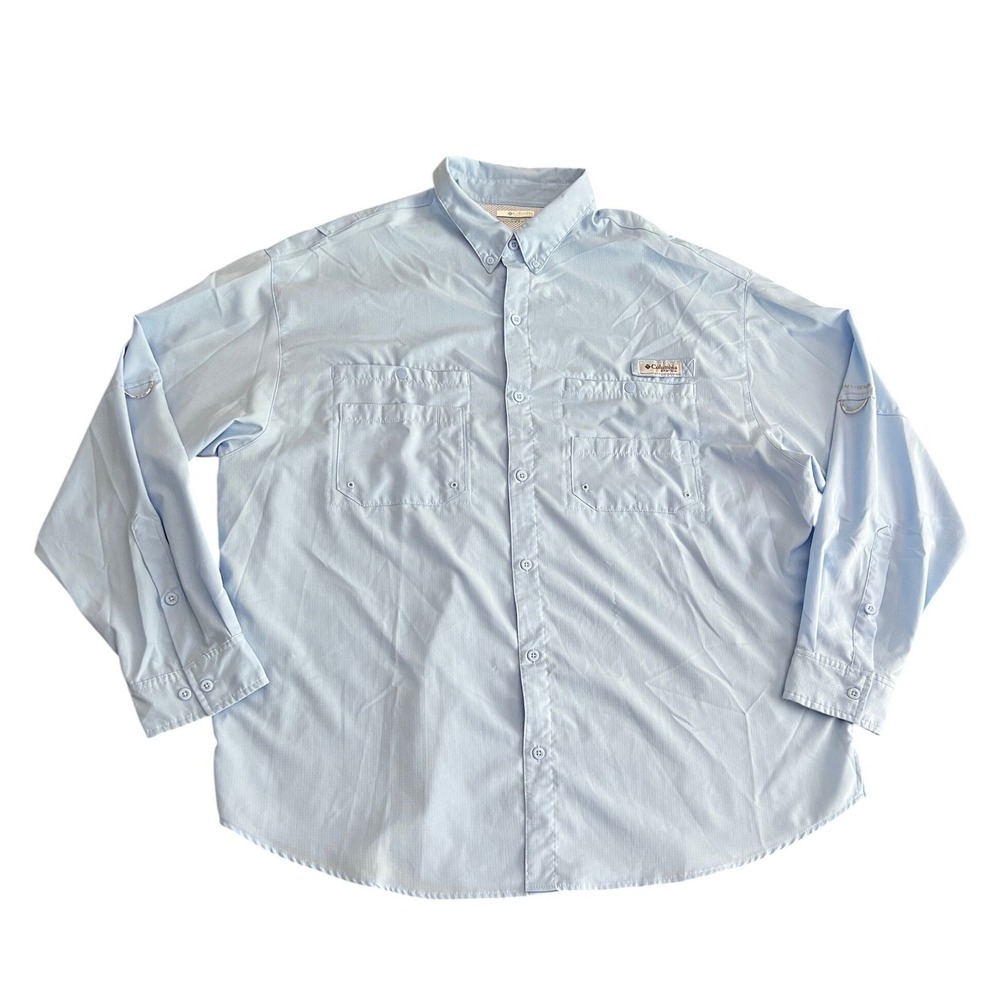 Columbia PFG Tamiami II Shirt Men's XXL Blue Fishing Moisture Wicking Loose Fit